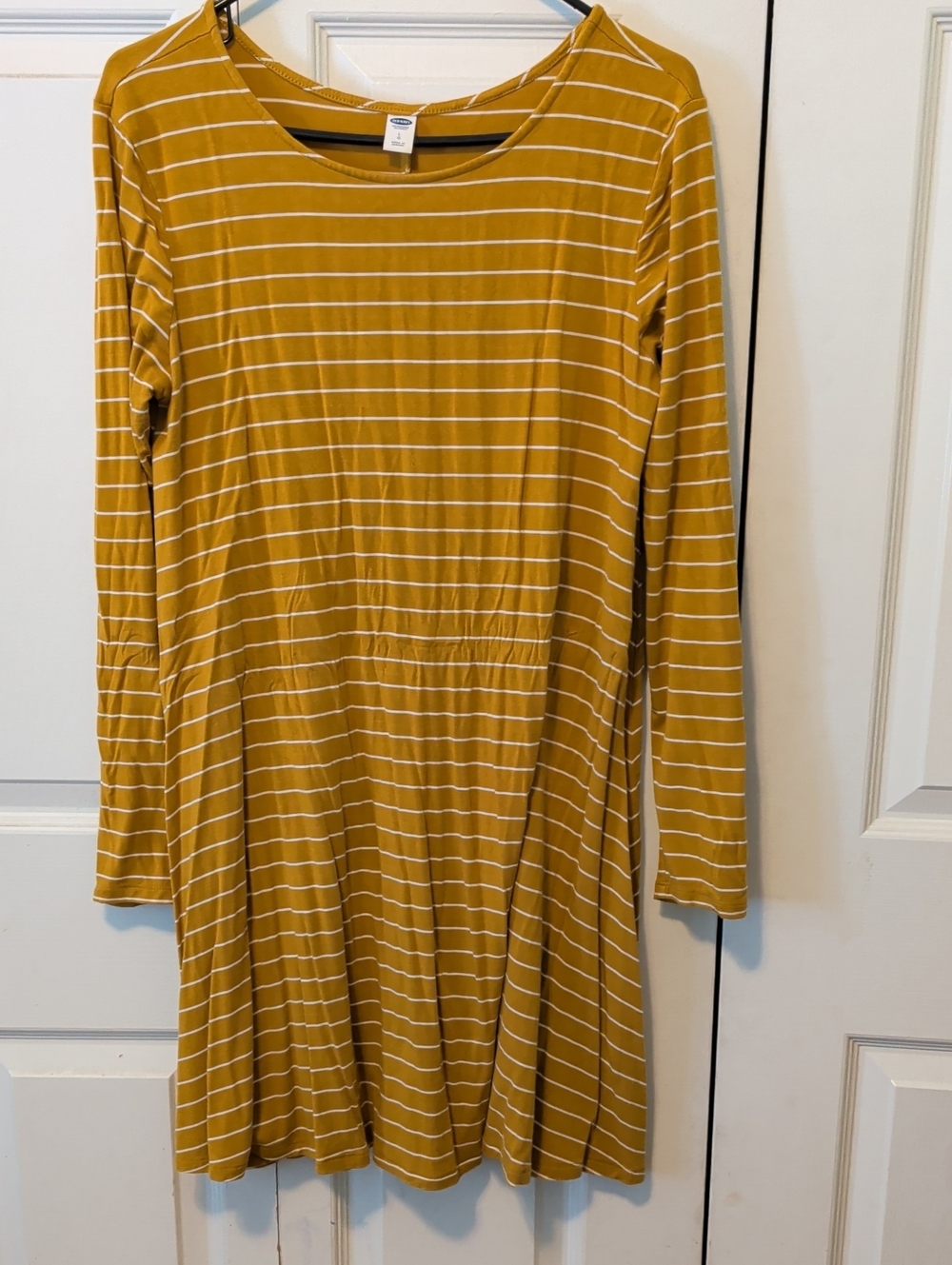 Old Navy Mustard and White Striped Long Sleeve Dress